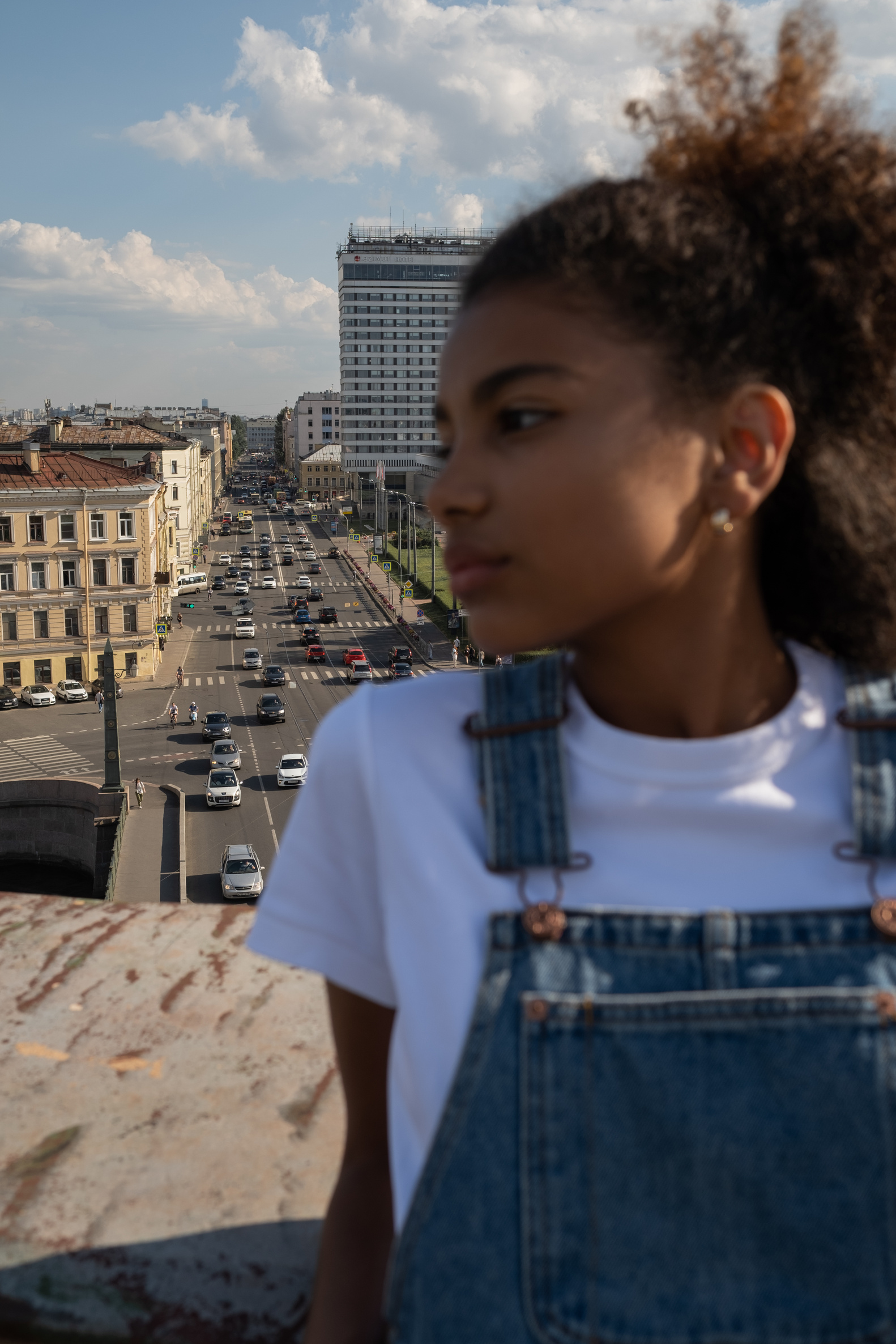 Close-up of black teenage girl on rooftop